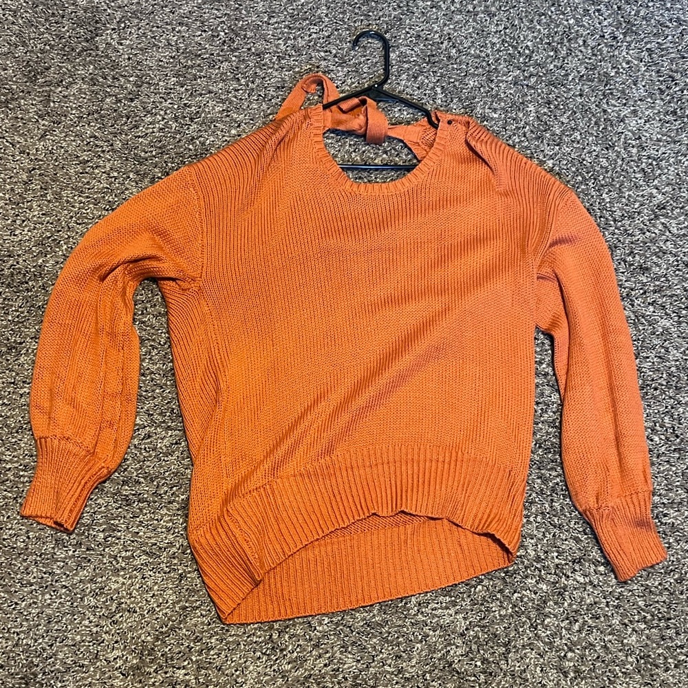 Vibrant Orange Crew Neck Sweater with High-Low Hem